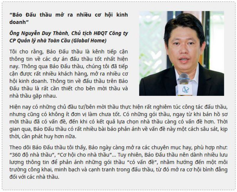 Gia tăng gi&aacute; trị th&ocirc;ng tin tr&ecirc;n B&aacute;o Đấu thầu